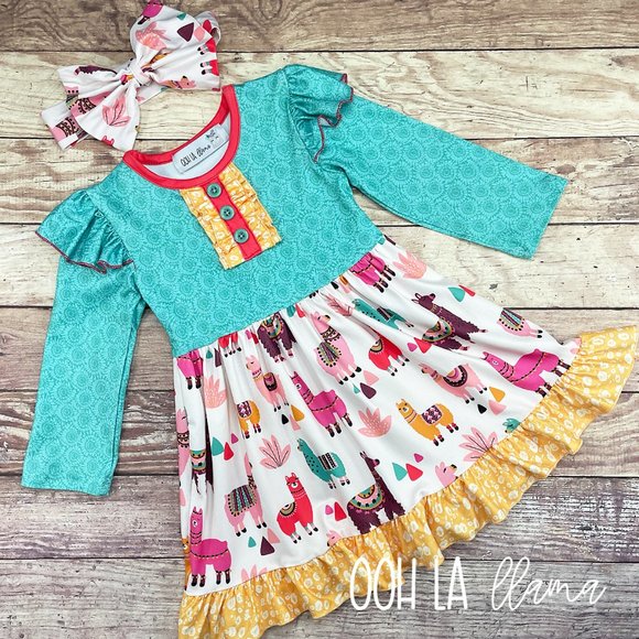 OOh La Llama Other - Girls OOh La LLama Dress with Llamas